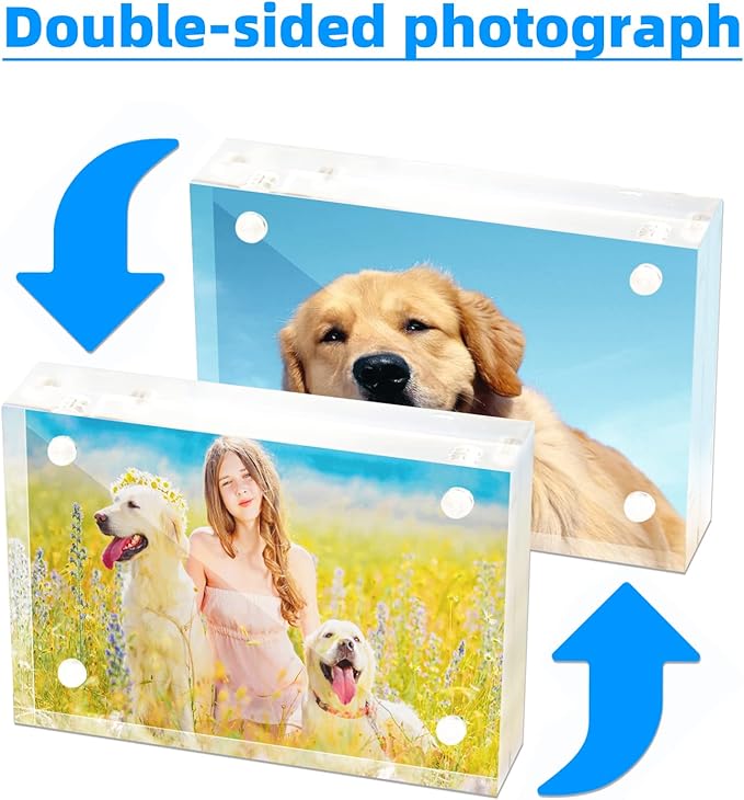 Mini Acrylic Picture Frame 2.5x3.5 Clear Double Sided Magnetic Photo Frames Block Frameless Acrylic Business Card Frame Desktop Display Stand for Office Home Decoration 20mm Thick (10 Pack)