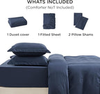 Bedsure Duvet Cover King Size with Fitted Sheet - 4 Pieces Prewashed Cotton-Like Extra Soft Bedding Set, Includes 1 Duvet Cover 104x90 Inches with Zipper Closure, 2 Pillow Shams, 1 Fitted Sheet, Navy