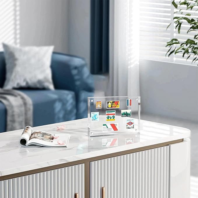 Acrylic Frame 4x6 Inch 5pack, Clear Acrylic Picture Frame with Thickness 10+10mm, Transparent Magnetic Picture Frame with Double Sided Free Standing, Framless Tabletop Photo Frame for Family