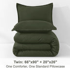 Litanika Dark Olive Green Twin/Twin XL Comforter Set, 2 Pieces Solid Bedding Comforter Set, All Season Fluffy Bed Set (66x90In Comforter & 1 Pillowcase)