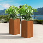 Cor Ten Steel Planter 26 Inch Tall Planter with Drainage Holes, Rust-Resistant/Heavy-Duty Metal Planter Box for Garden, Patio, Porch & Yard (14x14x26in)