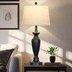 30" Tall Black Table Lamp, 3-Way Dimmable Touch Control Bedside Lamp with USB A+C & AC Outlet for Bedroom, Living Room (1 Pack)