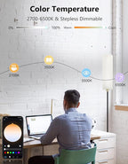 Smart Floor Lamp Works with Alexa & Google Home, Color Changing Stepless Dimmable for Living Room, Modern Standing WiFi Lamps with Remote, Minimalist Pole Lamp Tall Lights for Bedroom, Office-Black