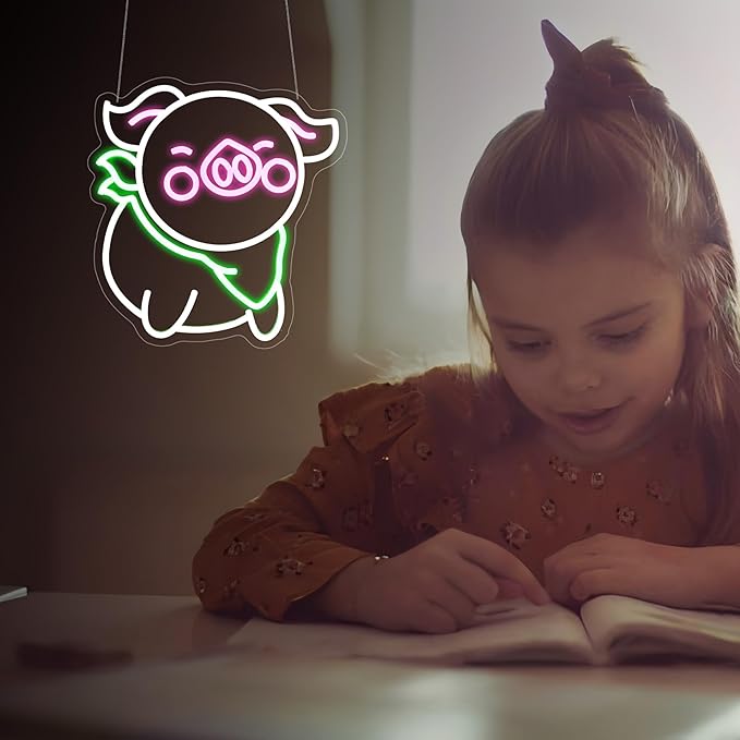 Pig Neon Sign - HSJNJKFU Neon Signs for Wall Decor Animal Led Sign Light Up Sign for Room Birthday Party Home - LED Neon USB Powered