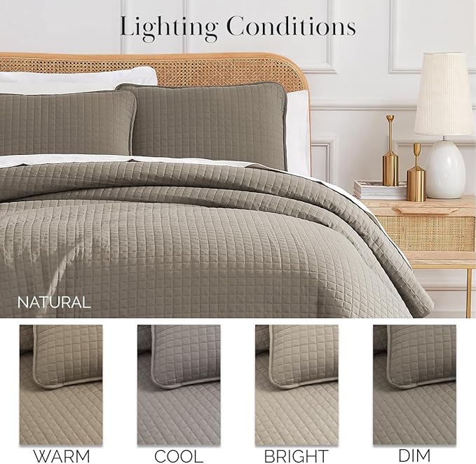 Southshore Fine Living, Inc. Quilts, Full/Queen Size Quilt Bedding Set, Easy Care Stain & Pet Hair Resistant Bedding, Coverlet Queen Size/Full Size Bedspread with 2 Pillow Shams, Dark Taupe