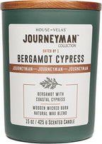 Journeyman Collection Candle, 15oz, Wooden Wick, Bergamot Cypress, Large Painted Jar
