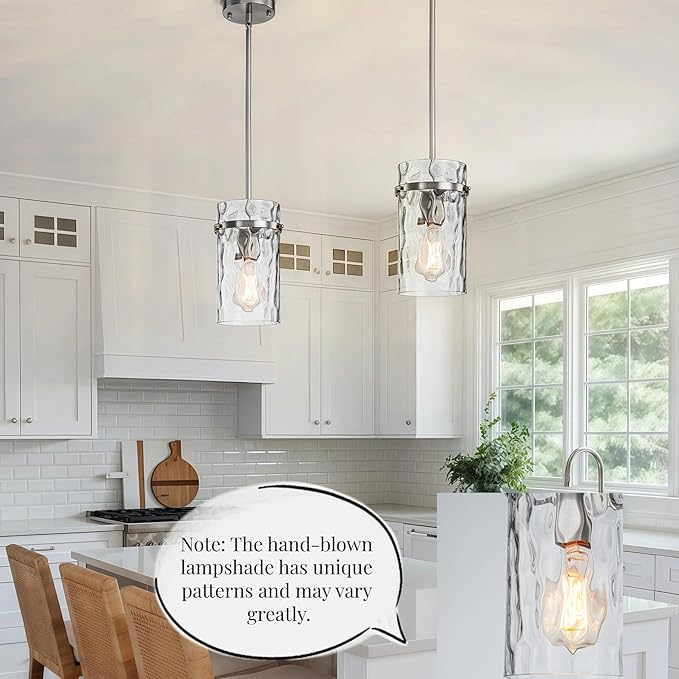 Nickel Hammered Hand-Blown Glass Pendant Light, Pendant Lights Kitchen Island Brush Nickel Pendant Light Fixtures over Island Modern Kitchen Island Lighting Dining Light Fixture Bedroom Foyer 1 Pack