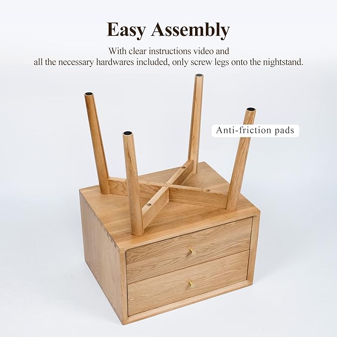 Night Stand, Midcentury Modern Solid Wood Nightstand with Drawer, Durable Sturdy Tall Bedside Tables with High Stool Leg, 17.72 W x 13.78 D x 23.63 H Inches (Natural)