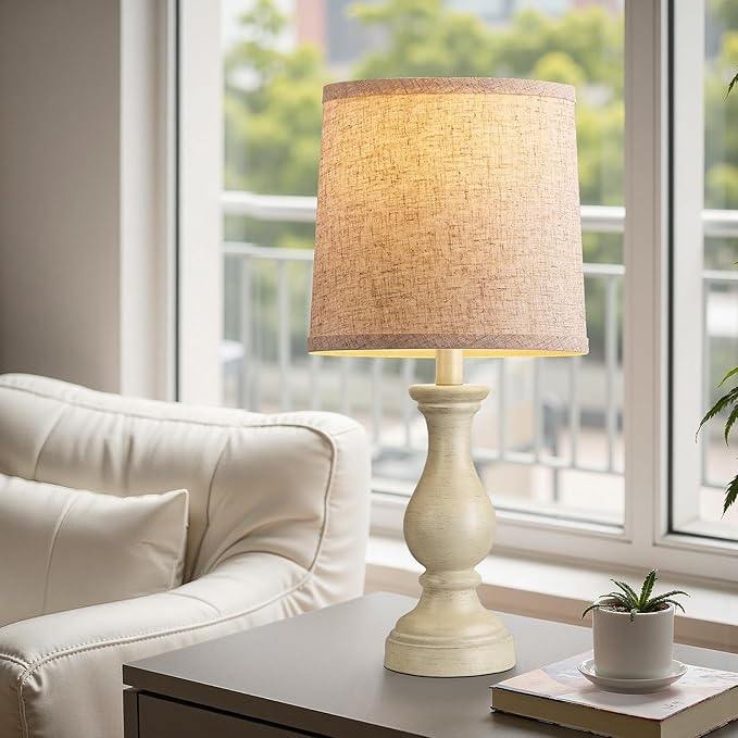 Seealle Farmhouse Table Lamps Set of 2 - Rustic Lamp for Bedroom Living Room, 22" Boho Bedside Lamps for Night Stands End Table Office Desk Lamp Nightstand Clearance with Linen Shades(Antique White)