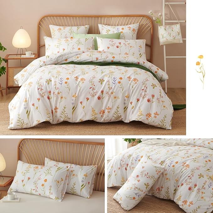 Floral Comforter Set King Size - 3 Pieces Colorful White Floral Comforter Bedding Sets Tropical Flowers Pattern,King Bed in a Bag with Heart Comforter and 2 Pillowcases