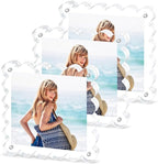 3Pack Clear Magnetic Picture Frames 5×5 Inch - Scalloped Picture Frame with 10+10mm Thick Block, Double-Sided Clear Display | Trendy Home Decor & Modern Gift Idea (3Pack, 5×5)