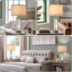 RORIA Set of 2 Rustic Table Lamps for Living Room with 2 USB Ports, Farmhouse Vintage Nightstand Lamp with White Glass Nightlight, Retro Desk Lamps for Bedroom End Table, Bulbs Included(Retro Green)