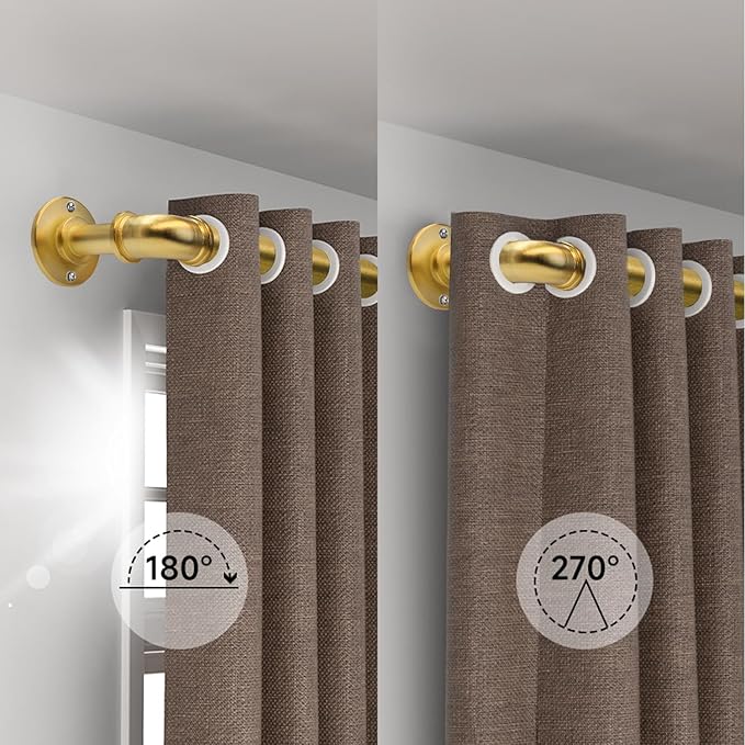 Brushed Gold Curtain Rods 18 to 120 in,Wraparound Curtain Rods,Adjustable Length,1 in Diameter Pipe,Wall or Ceiling Mounted,for Bedroom and Living Room (Brushed Gold 18” to 120”)