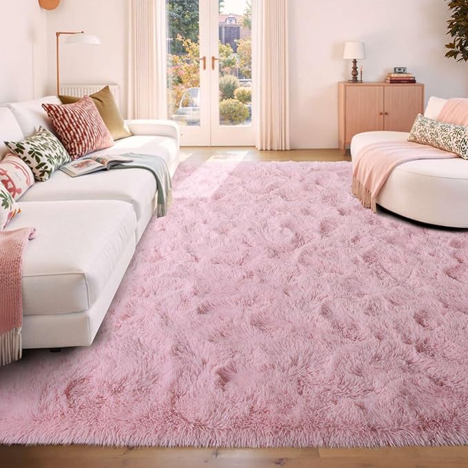 4x6 Ft Pink Rugs for Bedroom Girls, Shag Fluffy Area Rug for Living Room, Ultra Soft Furry Rug Indoor Carpet for Kids Room Nursery Home Decor