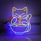 Cat Ramen Neon Sign for Wall Decor Led Neon Lights Cat Ramen Light Up Signs for Birthday Party Club Gift