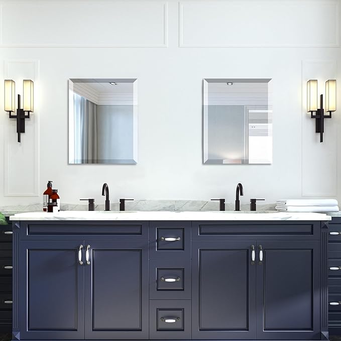 Mirrorons Beveled Mirror, Bathroom Mirrors for Wall 16" x 20", Frameless Rectangle Bathroom Mirror with Beveled Edge, Hangs Horizontally or Vertically, Tempered Glass Upgraded Packing