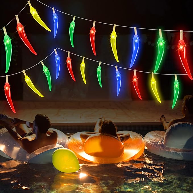 Chili Pepper String Lights, 40 LED 21Ft Chili Pepper Fairy Lights Battery Operated for Indoor Outdoor Garden Pool Birthday Mexican Party Wedding Christmas Summer Tropical Decor