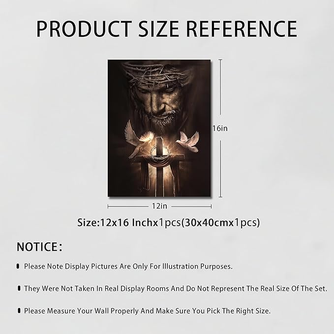 Fantasy Artists Framed Jesus Christ Canvas Wall Art The Cross and Peace Dove Christian Painting Prints Biblical Wall Decor Religious Room Decor for Church Prayer Room Schools Hospitals 12" x 16"