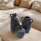 Sunddo Black Vases Home Decor, Rustic Farmhouse Ceramic Vase with 2 Handles, Vintage Stone Pottery Decorative, Living Room, Shelf Enterway, Wedding, Table Decor