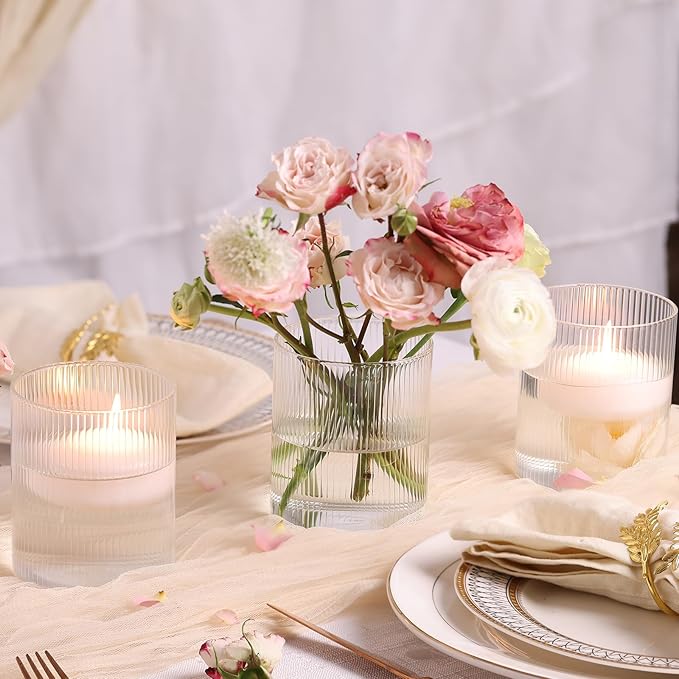 Glass Cylinder Vases for Centerpieces - 4 Inch Small Flower Vase for Wedding Decorations, Clear Glass Flower Vases Floating Candle Holder for Table Centerpiece Wedding Home Decor (6 Pack)
