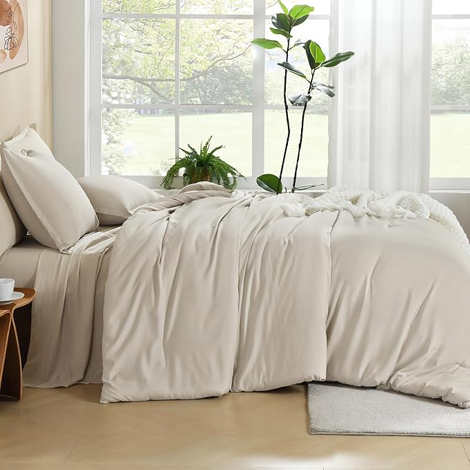 Litanika Comforters Tannish Grey California King Size, 3 Pieces Lightweight Solid Bedding Set & Collections, All Season Fluffy Bed Set (104x96In Comforter & 2 Pillowcases)