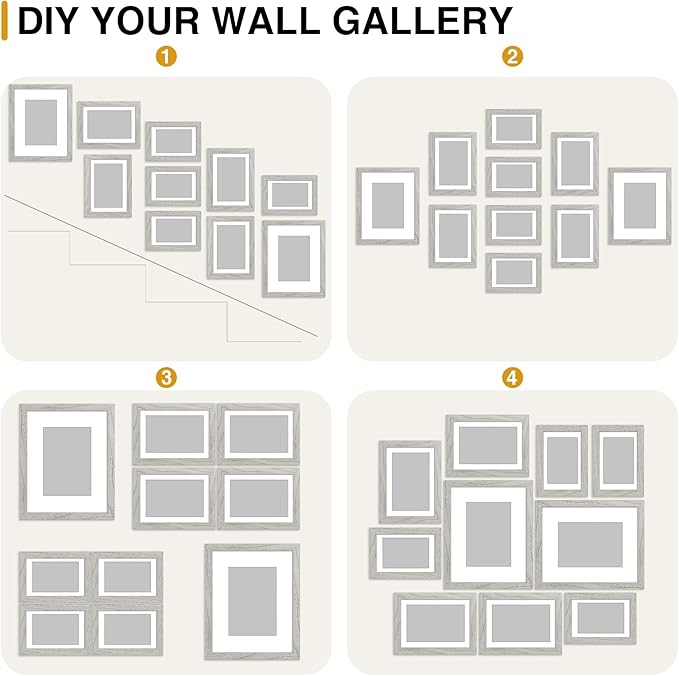 decorUhome Picture Frames Collage Wall Decor for Photo Gallery Display, Assorted Picture Frames set of 10 Including Two 8x10 / Four 5x7 / Four 4x6 for Family Wall Decor, Grey, 10 Pack