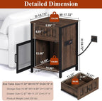 FATORRI End Table with Charging Station, Farmhouse Side Table with Drawer, Rustic Wood and Metal Nightstand and Bedside Tables for Living Room (Rustic Brown)