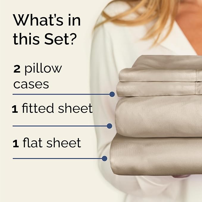 Twin Sheets Set 4 Piece - Includes 2 Pillowcases - Bed Sheets Twin Size - Soft Hotel Luxury Bedding - Cooling, Comfy, Cozy and Breathable - 1 Flat & 1 Fitted & 2 Pillowcases w/ Deep Pockets - Wheat