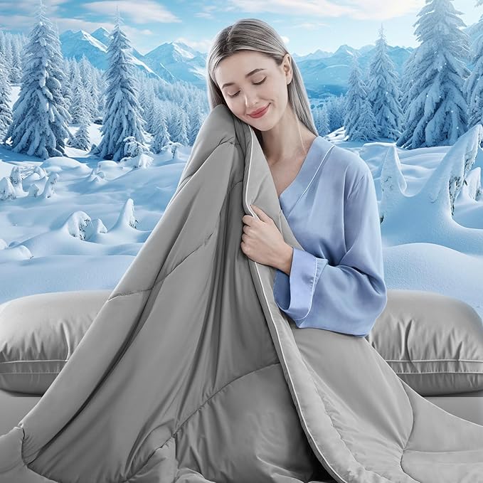 Cooling Comforter Twin Size, Double-Sided Cooling Blanket for Hot Sleepers & Night Sweats, Arc-Chill Q-Max > 0.4 Breathable Ice Blanket, Lightweight Cold Comforter (68''x90'', Light Grey)