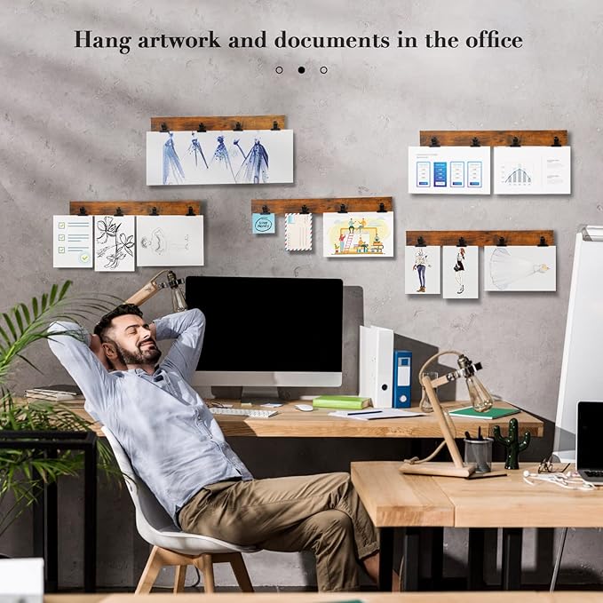 Picture Frame With 24 Clips,Large Size Collage Photo Frames, Hanging Wall Decor Frame, Organize and Display Photos, Artwork. No Assembly Required, Brown