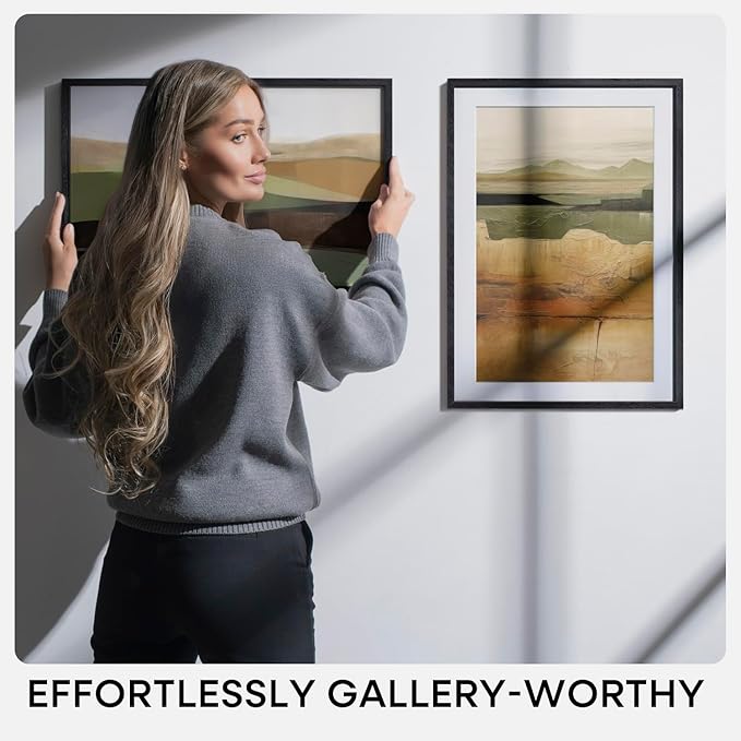 Homeforia Black Wood Frame 24x32, High End Oak 24x32 Large Wooden Poster Frames with Mat 20x28 inch Photo, 24 x 32 Picture Frame Matted to 20 x 28, 32x24 Thin Frame, Tempered Glass, Wall Kit, Set of 1