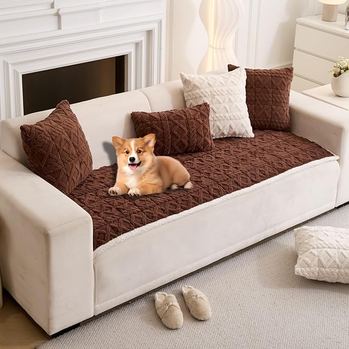 Plush Couch Cover for Pets Super Soft Sofa Covers for Cats & Dogs Washable Sofa SlipCover Furniture Couch Protector for Living Room(35" x 71", Brown)
