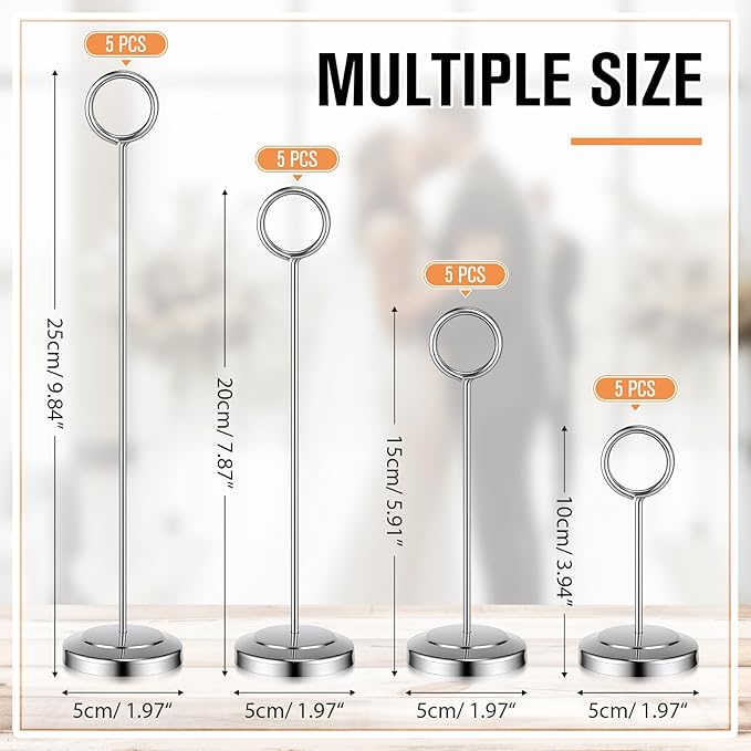 20 Pcs Table Number Holders 4/6/8/10 Inch Place Card Holder Stands Wire Photo Clips Metal Table Card Stands for Centerpieces, Photos, Food Signs, Birthdays, Weddings (Silver)