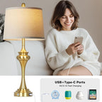 30" Gold Tall Table Lamps for Living Room, Touch Control Modern Bedroom Table Lamp with USB A+C Ports, 3-Way Bedside Lamps Set of 2, Elegant Metal Lamp for Night Stand Desk Side Table Office