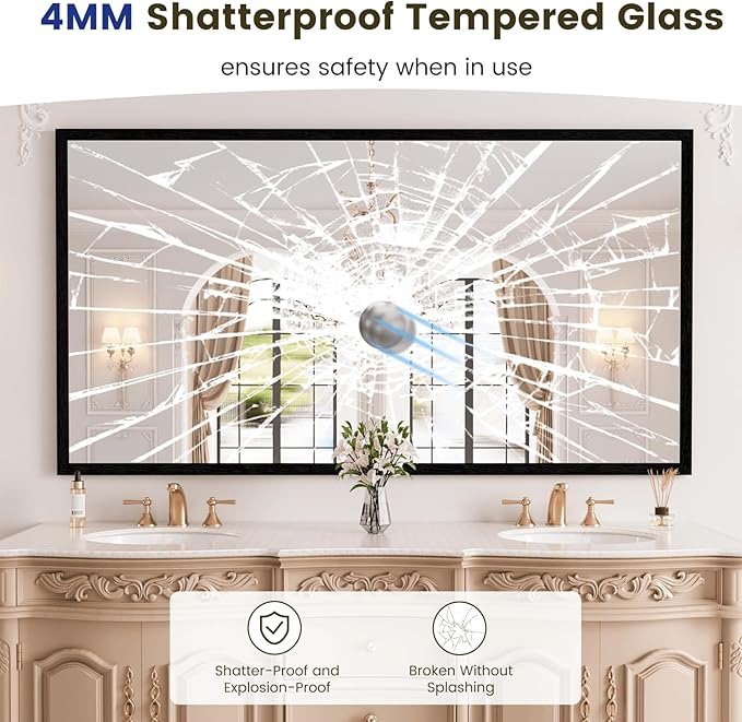 WEER Black Framed Mirror 55X30 Inch, Rectangular Matte Black Bathroom Vanity Mirror, Farmhouse Bathroom Mirror with Tempered Glass, Anti-Rust, Hangs Horizontal or Vertical