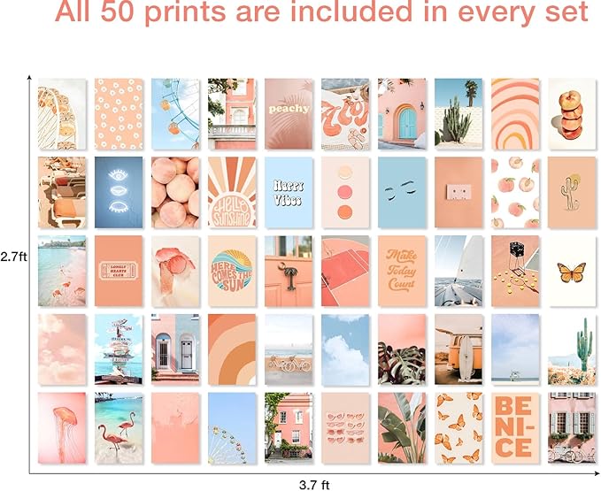 Y2K BOO Peachy Wall Collage Kit - 50pcs Aesthetic Posters for Room Decor, Vibrant and Playful Wall Art, Perfect for Teen Girls' Bedrooms, Trendy Peach Aesthetic Decor