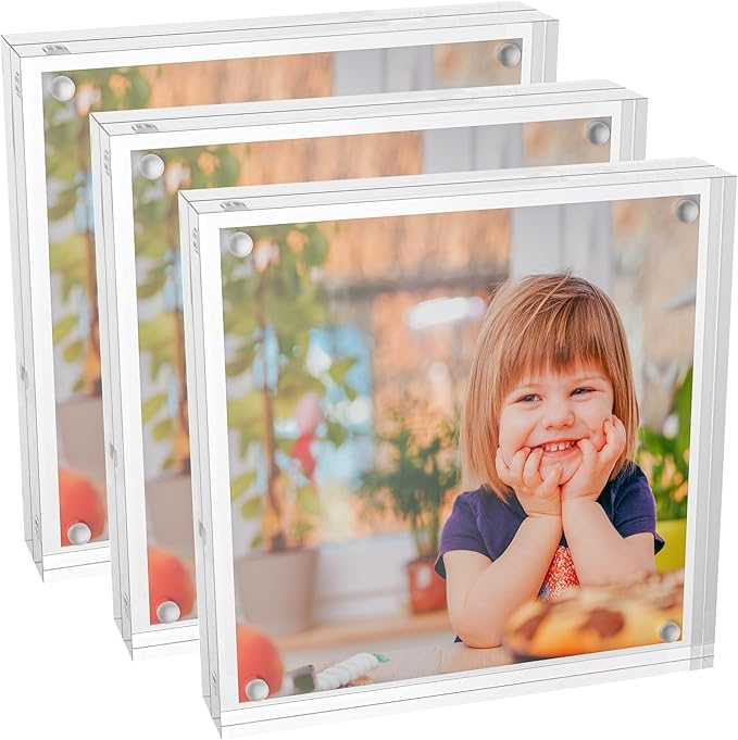 Clear Booth Photo Frame 5x5 Pack of 3, Perspex Square Picture Frame, Acrylic Photo Frame for 5x5, 4x4, 3x3 Pictures Display