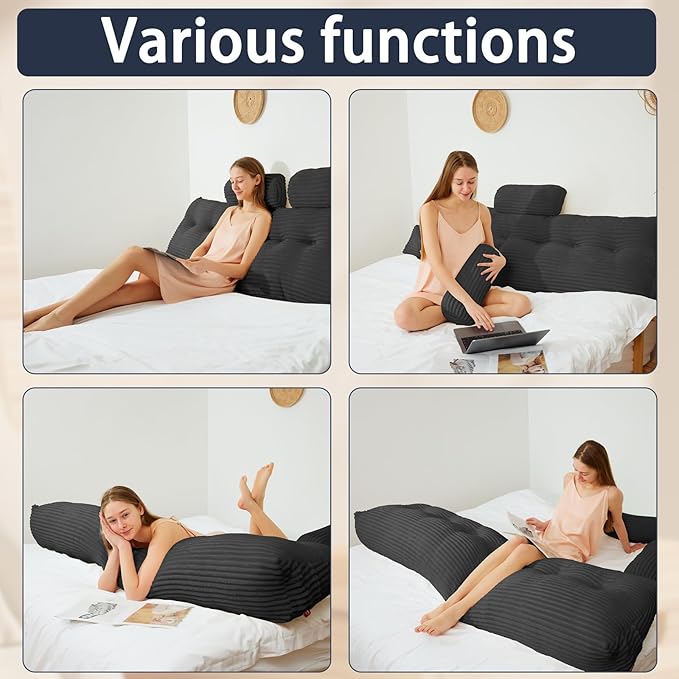 Headboard Wedge Pillow with 2 Pack Neck Roll Pillow Large Headboard Pillow Queen Wedge Pillow Headboard Soft and Supportive Bed Rest Reading Pillows for Sitting in Bed with Removable Cover