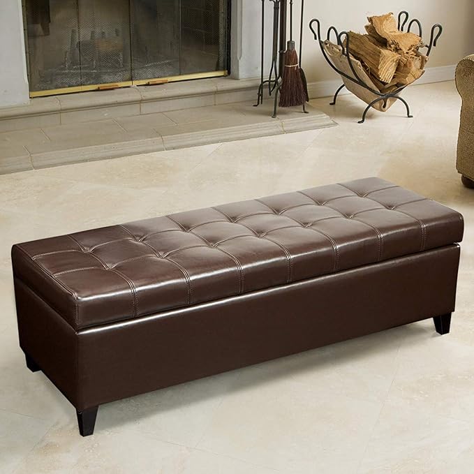 Joveco Storage Ottoman Bench, 51 Inch Leather Tufted Bench for End of Bed, Bedroom, Living Room, Dark Brown
