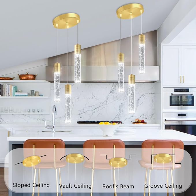 3-Lights Pendant Lights Modern LED Kitchen Island Light Bubble Pendant Light Pendant Lighting for Kitchen Island Dining Room Ceiling Hanging Lights Bedroom Mini Pendent Spot Lights