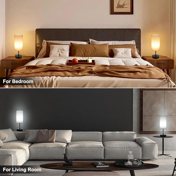 Ascher RGB Table Lamp Color Changing - 3 Color Temperatures and Stepless Dimmable Small Bedside Lamp for Bedroom, Touch Control Nightstand Light with Cream Shade for Reading Home Decor Lights