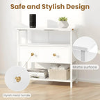 27 Inch Wide Night Stand with Charging Station, Wood Nightstand with Open Shelf, Large Drawer Bedside Table for Living Room/Bedroom/Office (White)