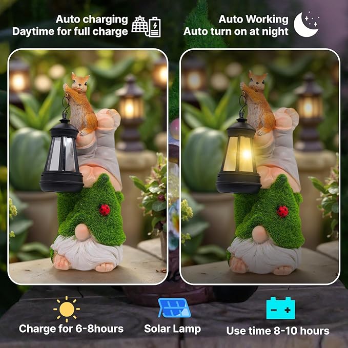 Garden Gnome Statues Decor with Solar Lights, Outdoor Decorations for Yard Porch Lawn Balcony Patio, Housewarming Gifts