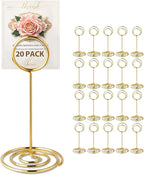 20 PCS Table Number Holder Table Card Holder Cards Stand Name Menu Clips Picture Holder (Gold)