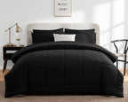 CozyLux Oversized King Comforter Sets Black, 7 Pieces Bed in a Bag, Ultra-Soft All Season Bedding Sets with Stitch Quilted Comforter, Flat Sheet, Fitted Sheet, Pillowcases, Black