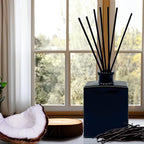 Urban Naturals Mahogany Coconut Reed Diffuser Oil Set – Mahogany, Coconut, Sandalwood, Vanilla & Oakmoss – 5 Ounce Sleek Black Rectangular Refillable Glass Bottle – Made in The USA