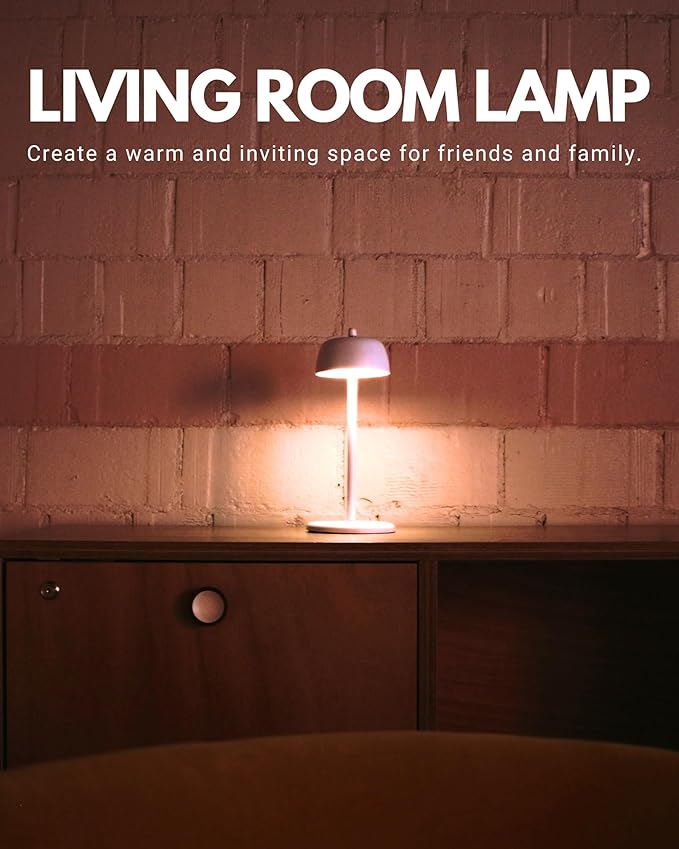 Flicker Cordless LED Table Lamp with 3-Level Brightness, Rechargeable Battery, Perfect for Patio, Bedside, Restaurants, and Ambient Lighting - Modern Design (White)