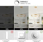 Modern Led Pendant Light Modern Led Chandelier, 1 Ring Circular Chandelier Dimmable Hanging Pendant Lighting for Living Room Dining Room Kitchen Island Foyer Office 23.6", 3000-6000K Gold