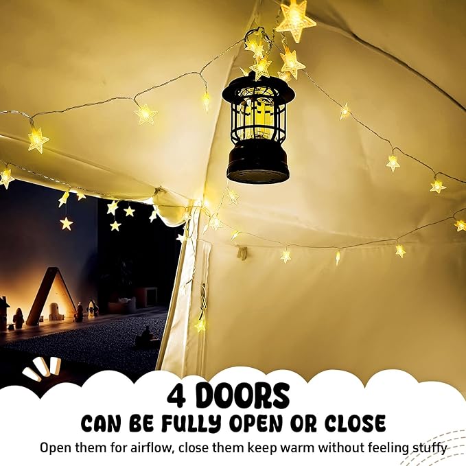 Bed Tent Bed Canopy Breathable 100% for Adult and Kids Light Reduction Sleeping Dream Tents Indoor Portable Big Space with String Light 4 Doors Twin Full Queen King Size