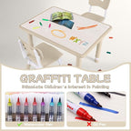 Toddler Table and Chair Set, Height Adjustable-Upgrade Kids Table and 2 Chairs for Ages 3-8, Multi-Activity Toddler Play Table with Graffiti Desktop for Home/Daycare/Classroom